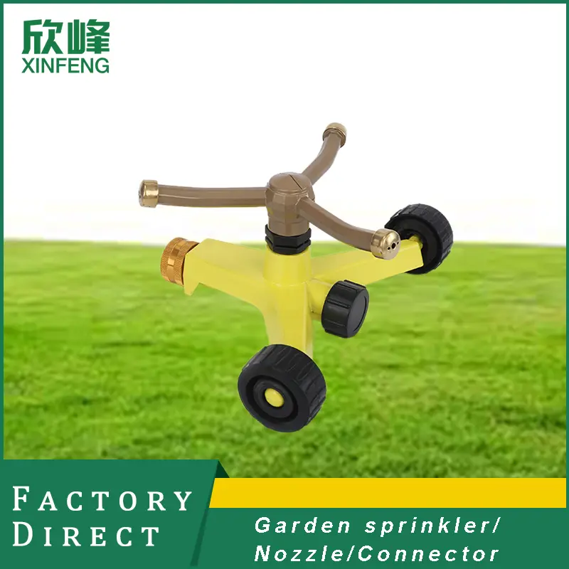 3 Arms extended coverage automatic vortex garden grass 360 rotating water sprinkler with wheel fo...